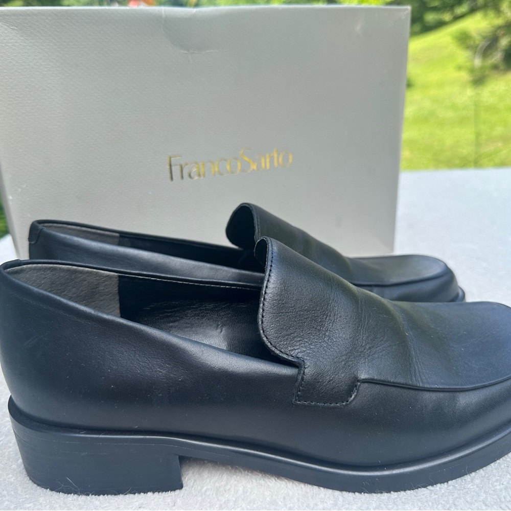 Franco Sarto Black Leather Loafers Classic Slip-On Design